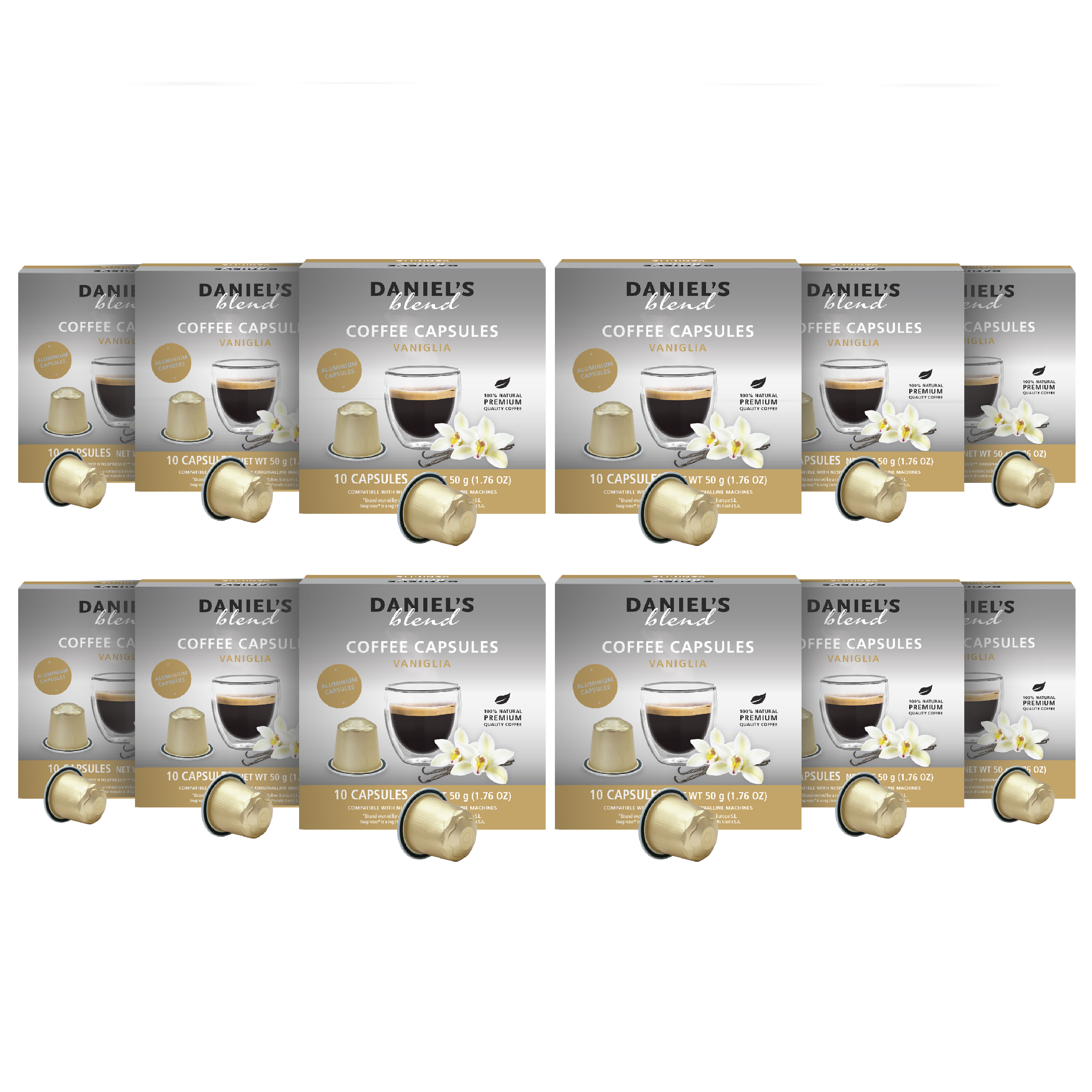 Daniels Blend Espresso Aluminum Capsules Compatible with Nespresso, 120