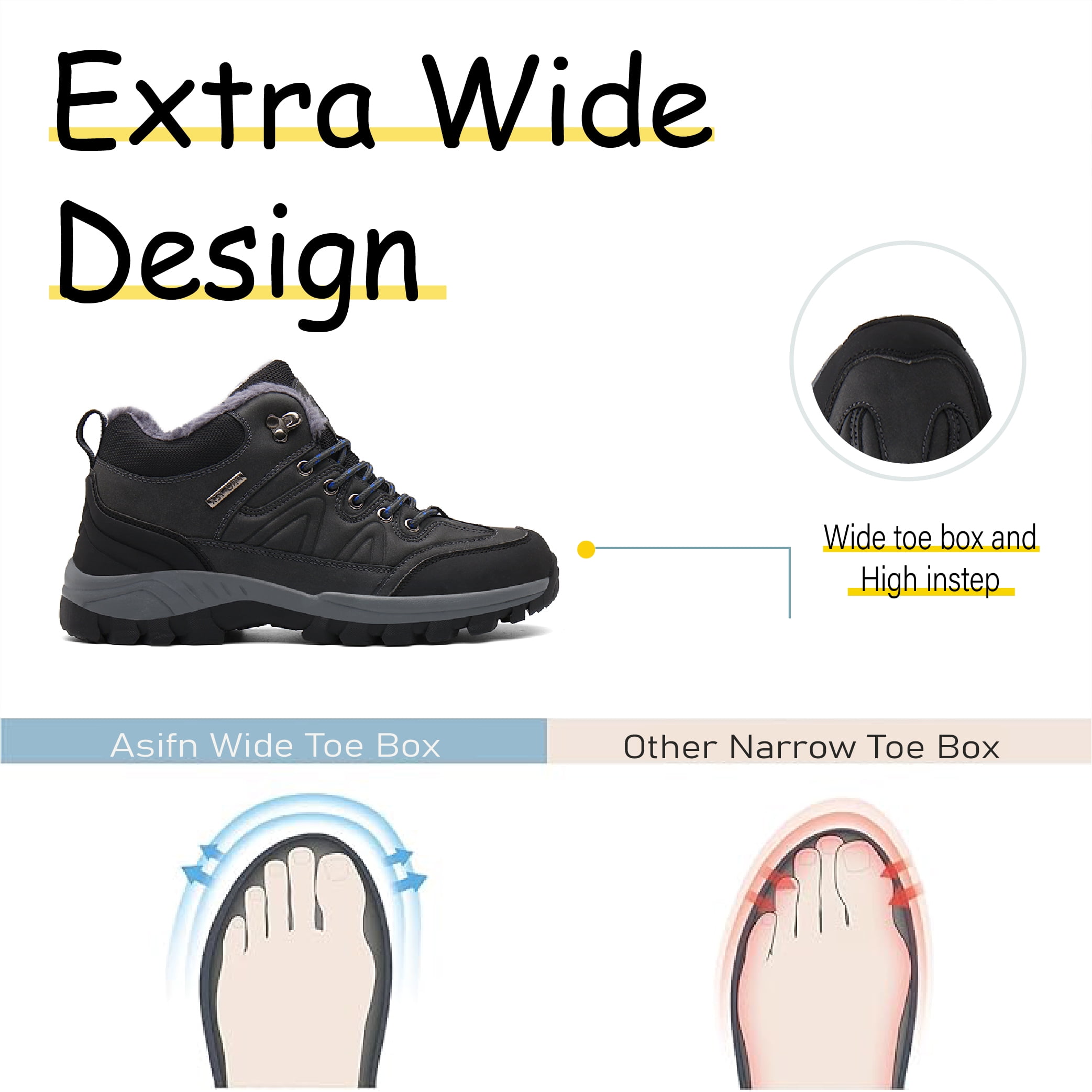 Mens Hiking Snow Boots Padded Warm Cotton Shoes Non-slip Lightweight Sneakers Waterproof Fur Lined Bare Boots Gray 7.5 UK