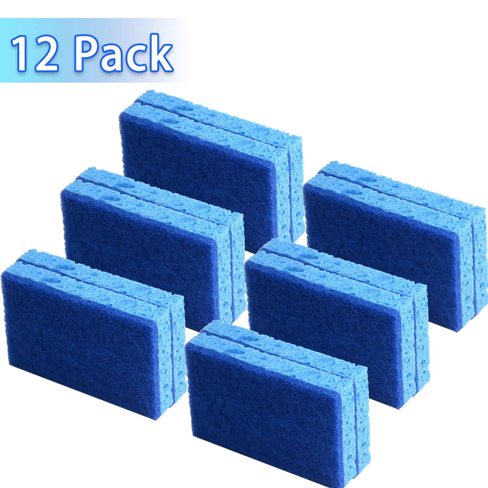 ITTAHO 12 Pcs Heavy Duty Cleaning Sponges, All-Purpose Non-Scratch Scrubbing Sponge, Blue