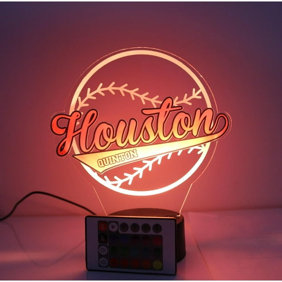Houston American Baseball Sports Fan Team Sports Themed Ball Lamp Night Light LED Personalized Free Name Room Man Cave Decor 16 Colors & Remote, Made in America!