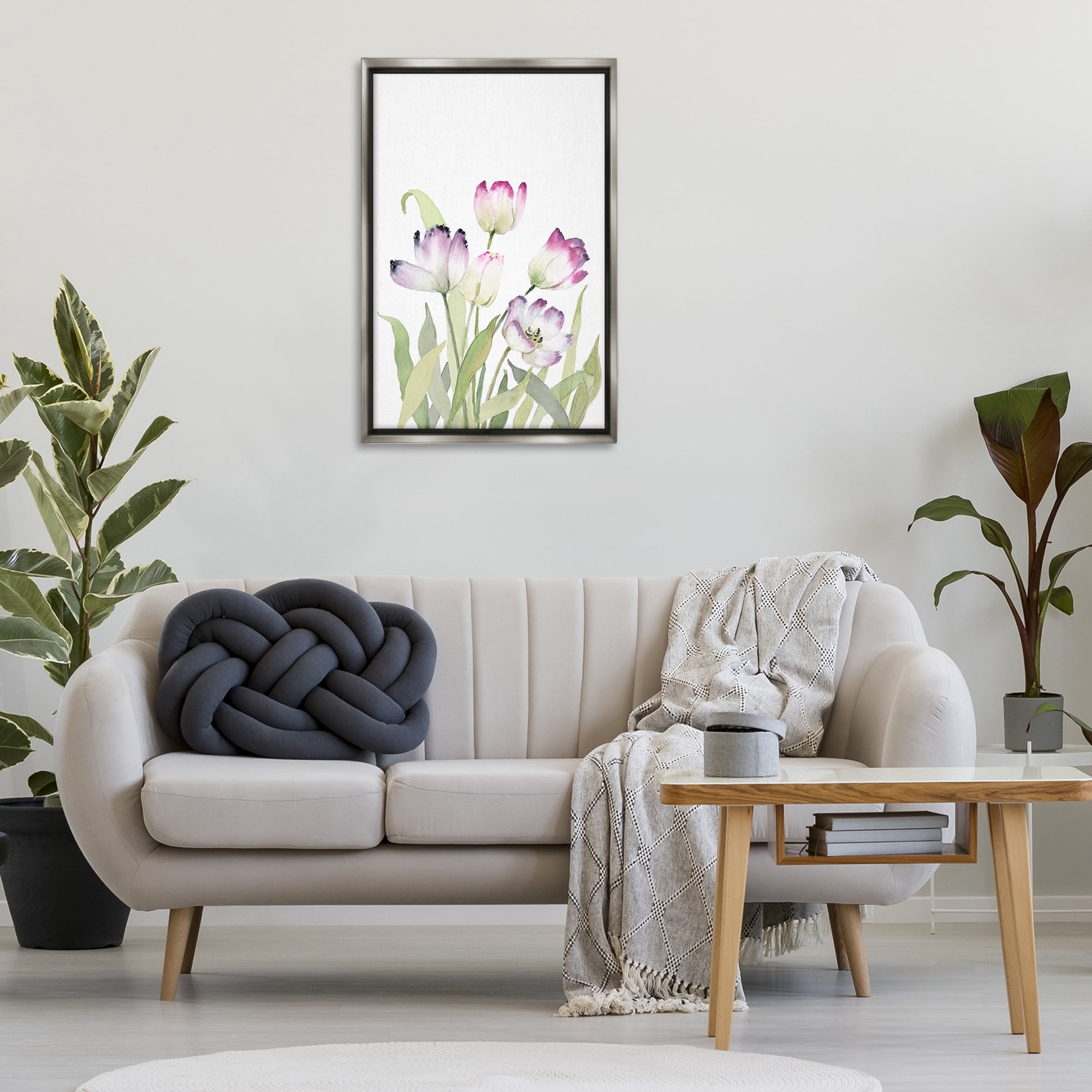 Stupell Industries Fresh Garden Tulips Botanical & Floral Painting Gray Floater Framed Art Print Wall Art, 21 x 31