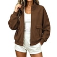 thumbnail image 6 of Women's Utility Jackets Stand Collar Full Zip Safari-Style Cropped Loose Fit Outerwear Coat with Flap Pockets (2XL, Brown), 6 of 8