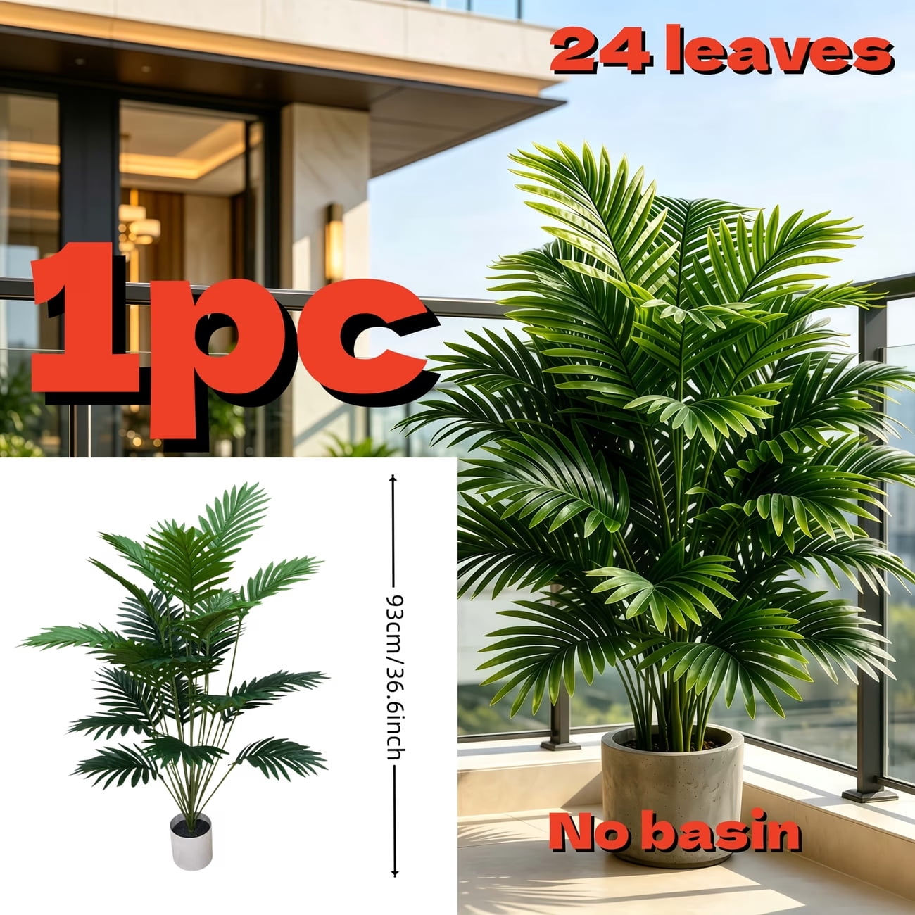 Evergreen Artificial Coconut Palm Tree with Realistic Fruits, Maintenance Free UV Protected, Indoor Outdoor Patio Pool Decor, Set of 2