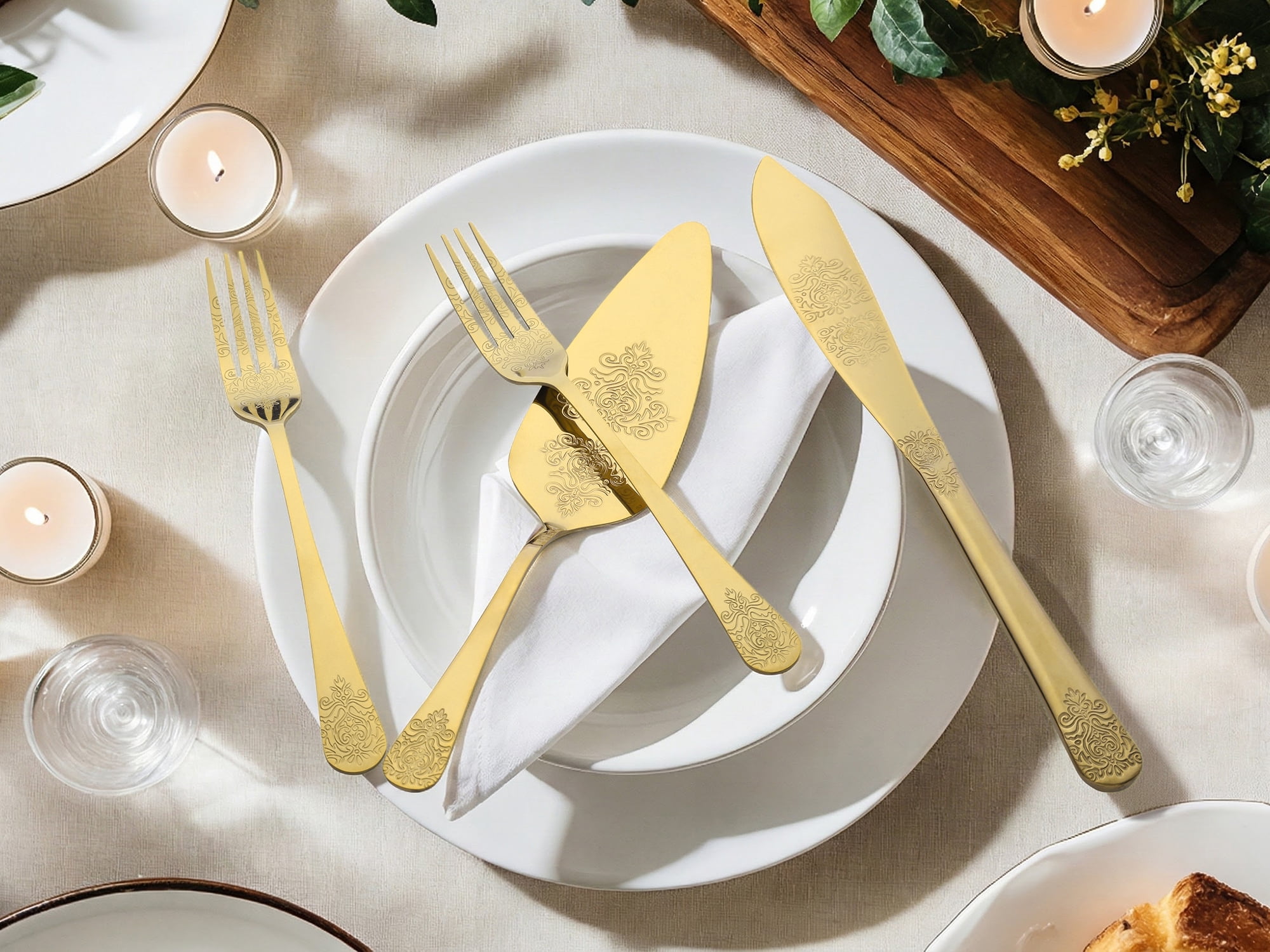 Unique Bargains Stainless Steel Silverware Set with Pie Spatula 4 Piece Gold