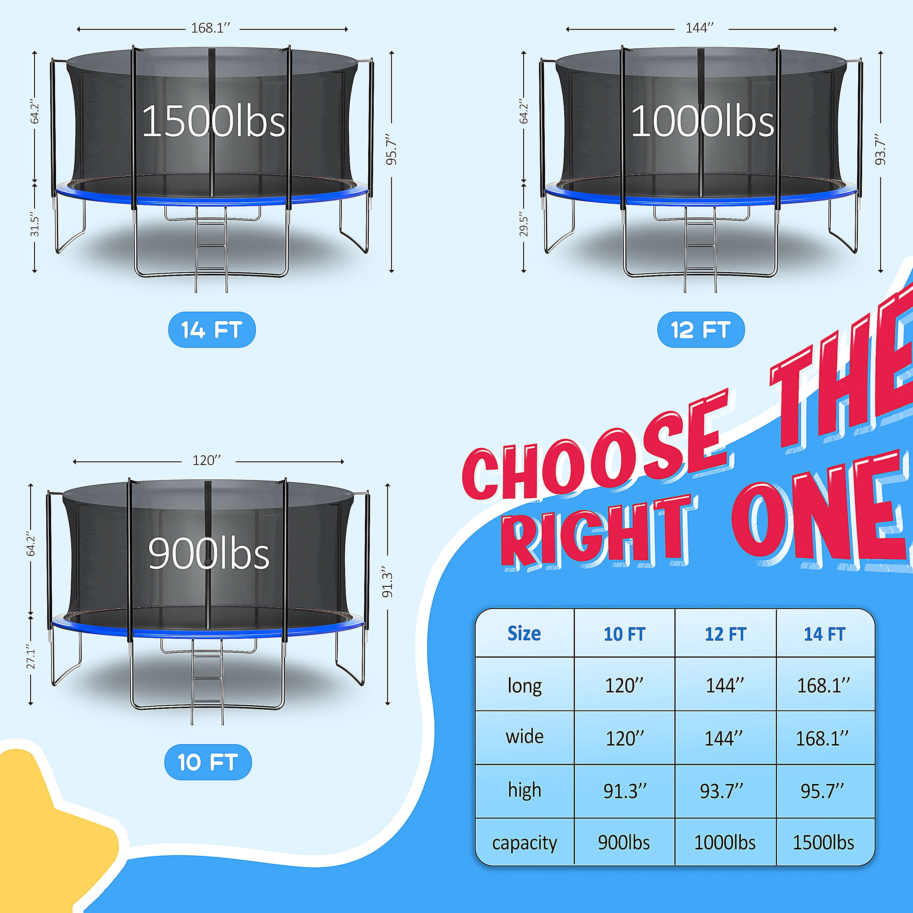 Famispick 990LBS 12FT Trampoline for Kids Adults with Safety Enclosure Net and Ladder,ASTM Test Approved Outdoor Heavy-Duty Trampoline
