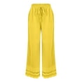 thumbnail image 5 of Yellow Linen Pants Women Summer 2025 New Women's Casual Loose Fitting Waist and Ankle Patchwork Lace Cotton and Linen Pants, 5 of 5
