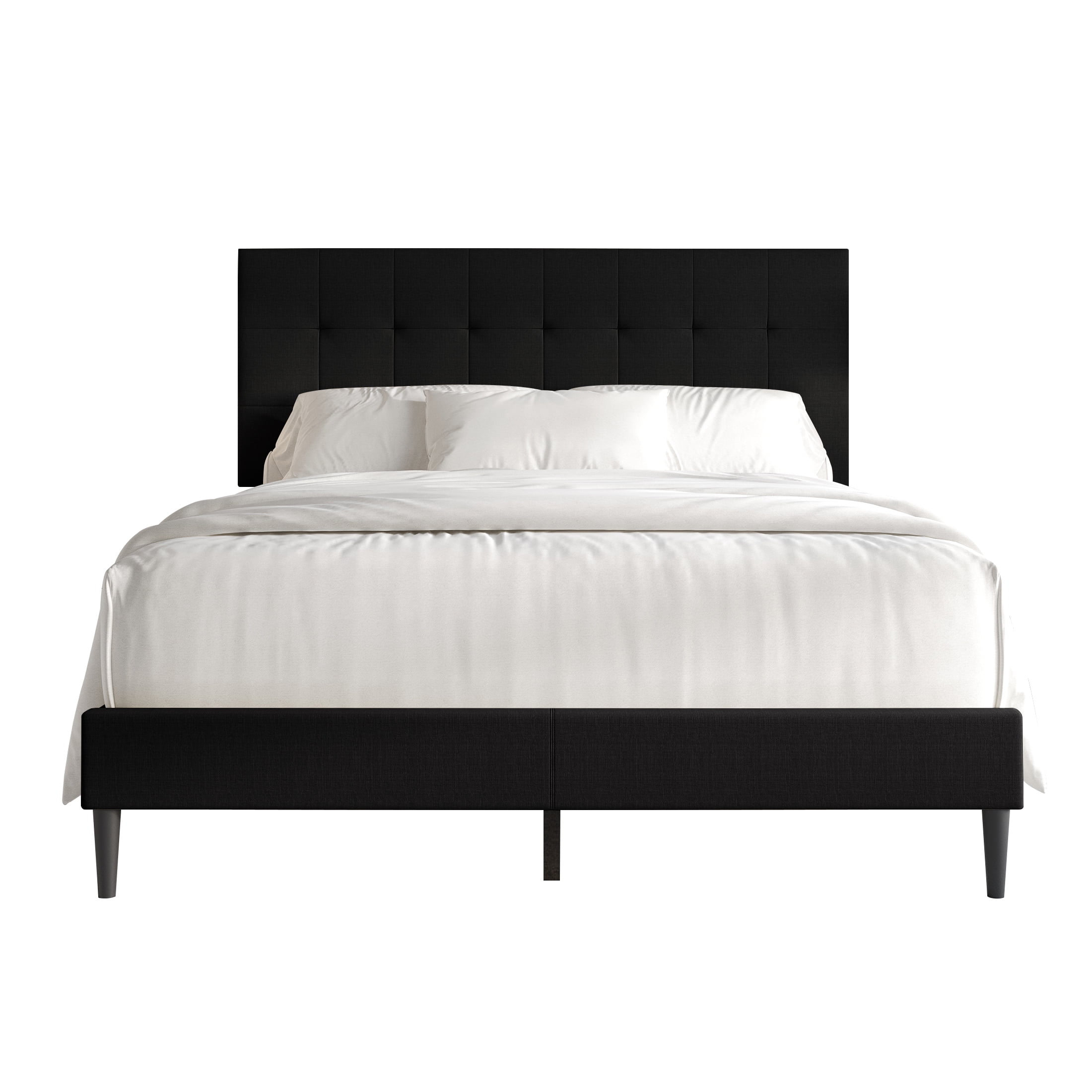 Castle Place Classic Linen Upholstered Twin Platform Bed, Black