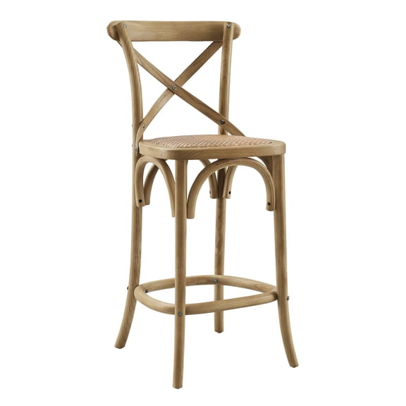 Modway Gear 39.5" Rattan and Elm Wood Counter Stool in Natural Finish
