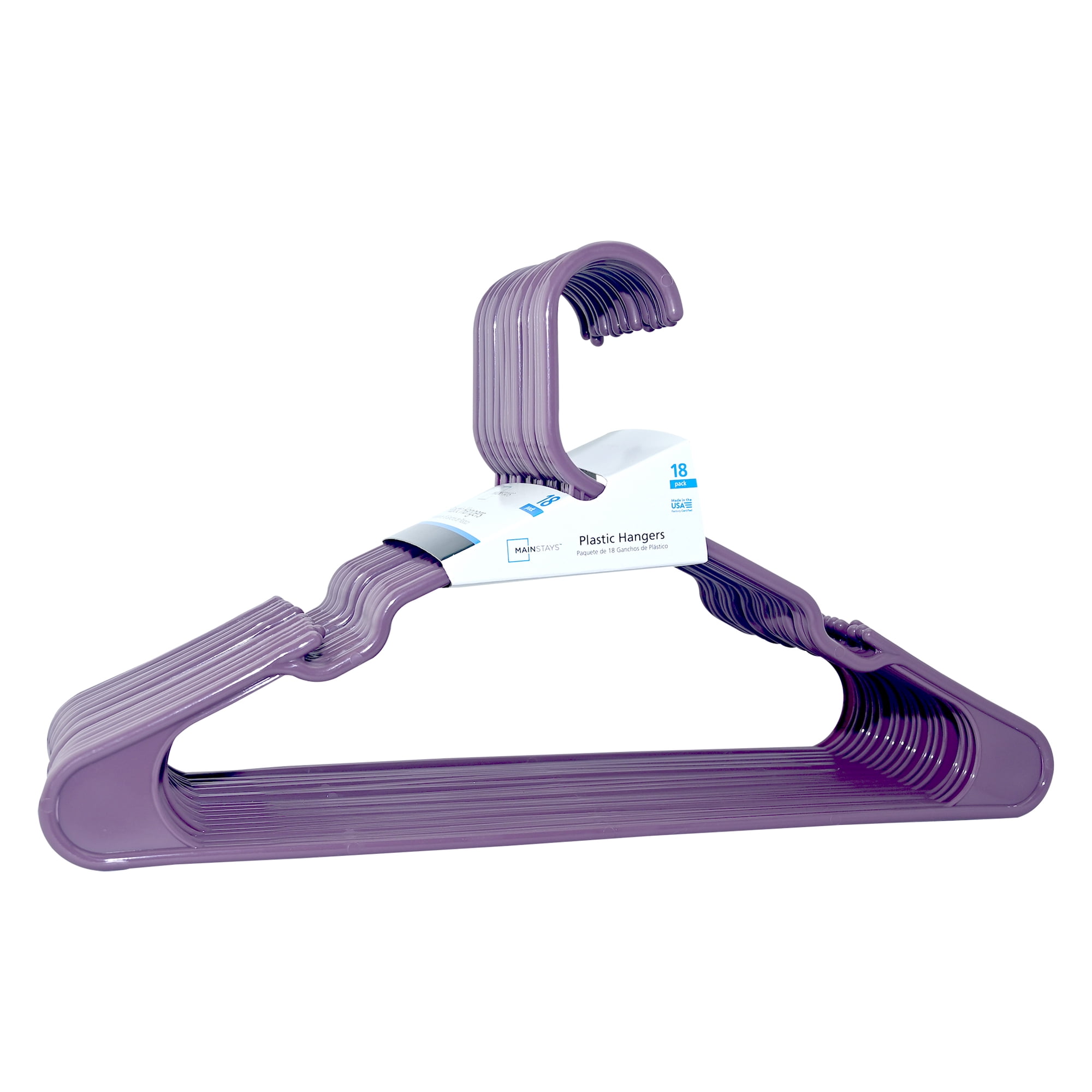 Mainstays Plastic Notched Adult Hangers for Any Clothing Type, Enchanting Purple 18 Count