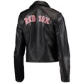 thumbnail image 3 of Women's The Wild Collective Black Boston Red Sox Faux Leather Moto Full-Zip Jacket, 3 of 5