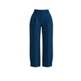 thumbnail image 4 of Women's Capri Suit Trousers High Waist Pleated Cropped Wide Leg Dress Pants with Pockets Business Casual office Work Cropped Pants Navy, 4 of 6