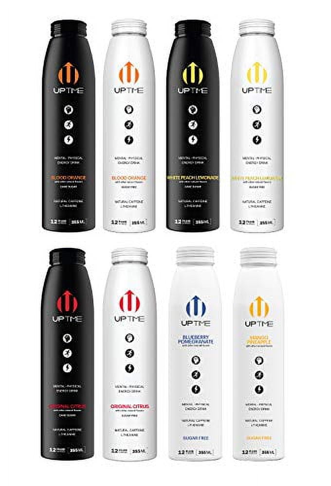 UPTIME ? Premium Natural Caffeine, Sparkling Energy Drink, Mutli-Flavor Variety, 12oz Bottles with Oasis Snacks Sticker (5 Flavor Variety (Cane Sugar and Sugar Free), Pack of 16)