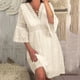 thumbnail image 2 of Vestido de encaje con cuello en V y manga 3/4 para mujer: manga acampanada hueca, corte en A, bolsillos, prenda elegante para todas las estaciones (tallas S-XXL), 2 of 7