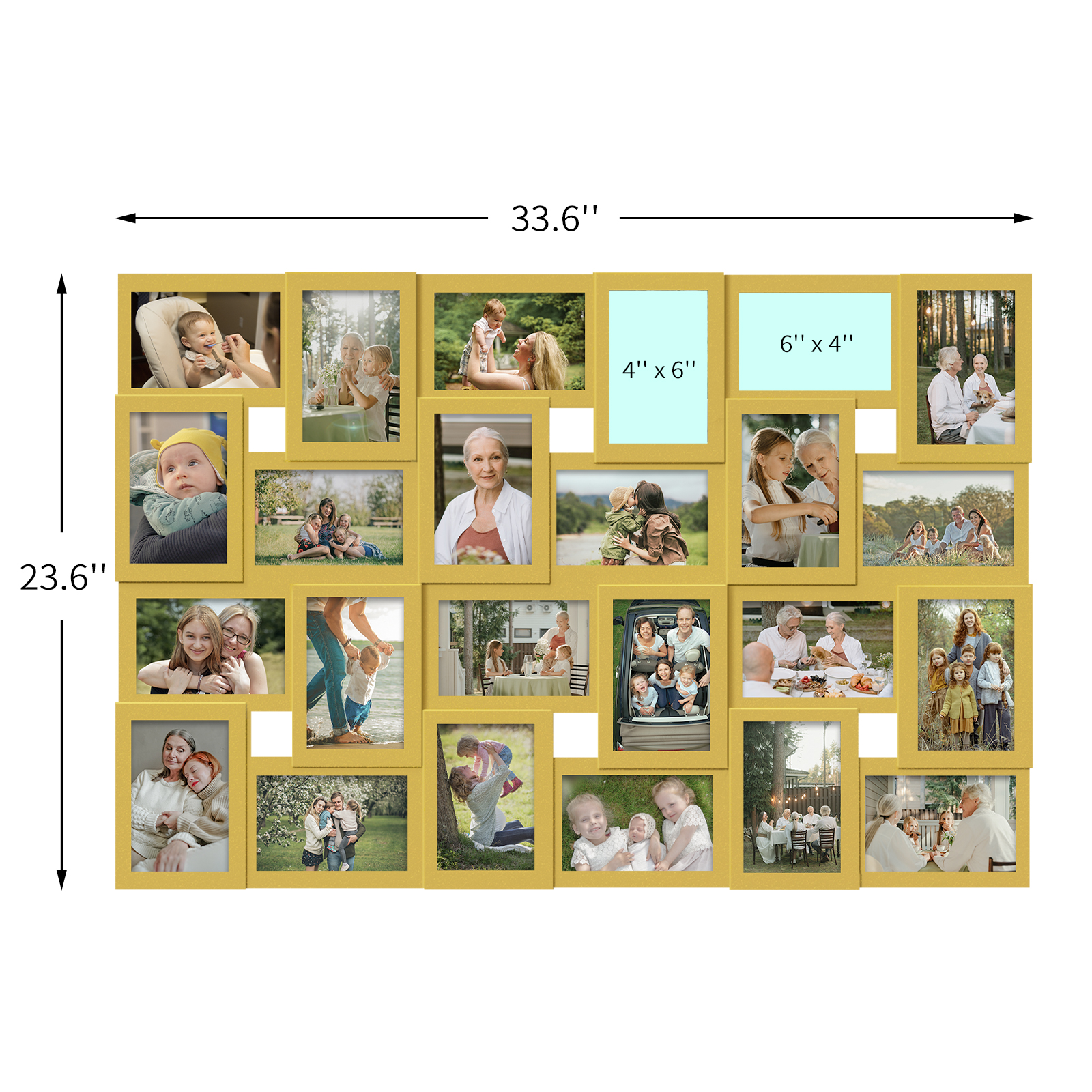 Hello Laura 24 Socket Gold Collage Photo Frame 4 x 6 Pictures for Large Family and Friend Decor