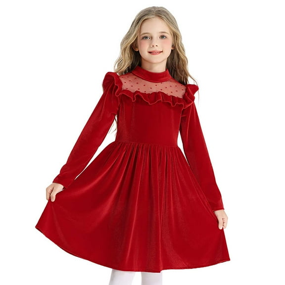 newwalpole Girls Dresses Contrast Mesh Long Sleeve Twirly High Low Birthday Party Formal Dress Red for Size 9-10 Years