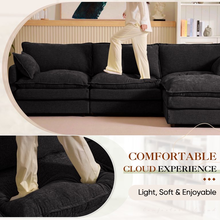 Muumblus Sectional Cloud Couch with Reversible Ottoman, L-Shaped