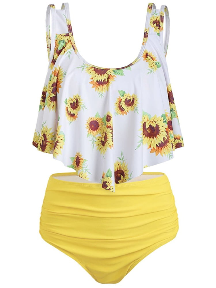 yellow ruffle bathing suit