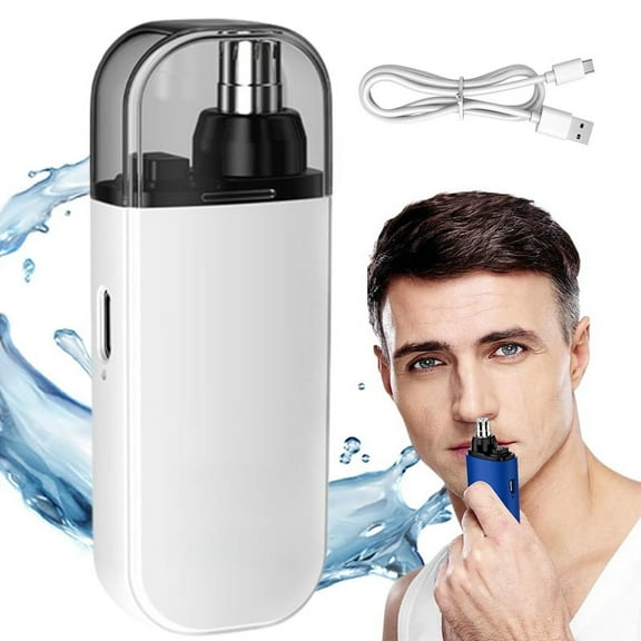 Nose Hair Trimmer 2 in 1 Nasal Hair Cutter Electric Portable Nose Trimmer Rechargeable with Dust Protection Cap White