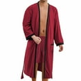 thumbnail image 6 of Mens Robes Long Sleeve Open Front Pajamas Bathrobes with Pockets and Belt Casual Color Block Soft Long-Length Sleepwear Homewear Bath Robe, 6 of 8