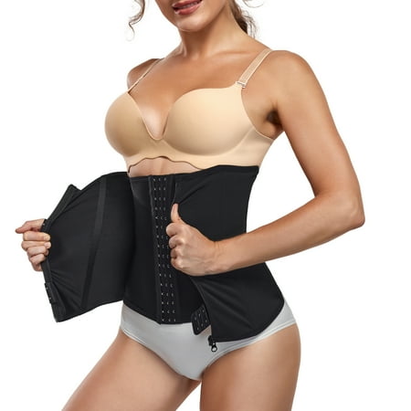 

Eleady Women Waist Trainer Corset Waist Cincher Zipper Waist Trainer Shapewear Mesh Body Shaper Corset Plus Size Trimmer for Tummy Control(Black X-Large)