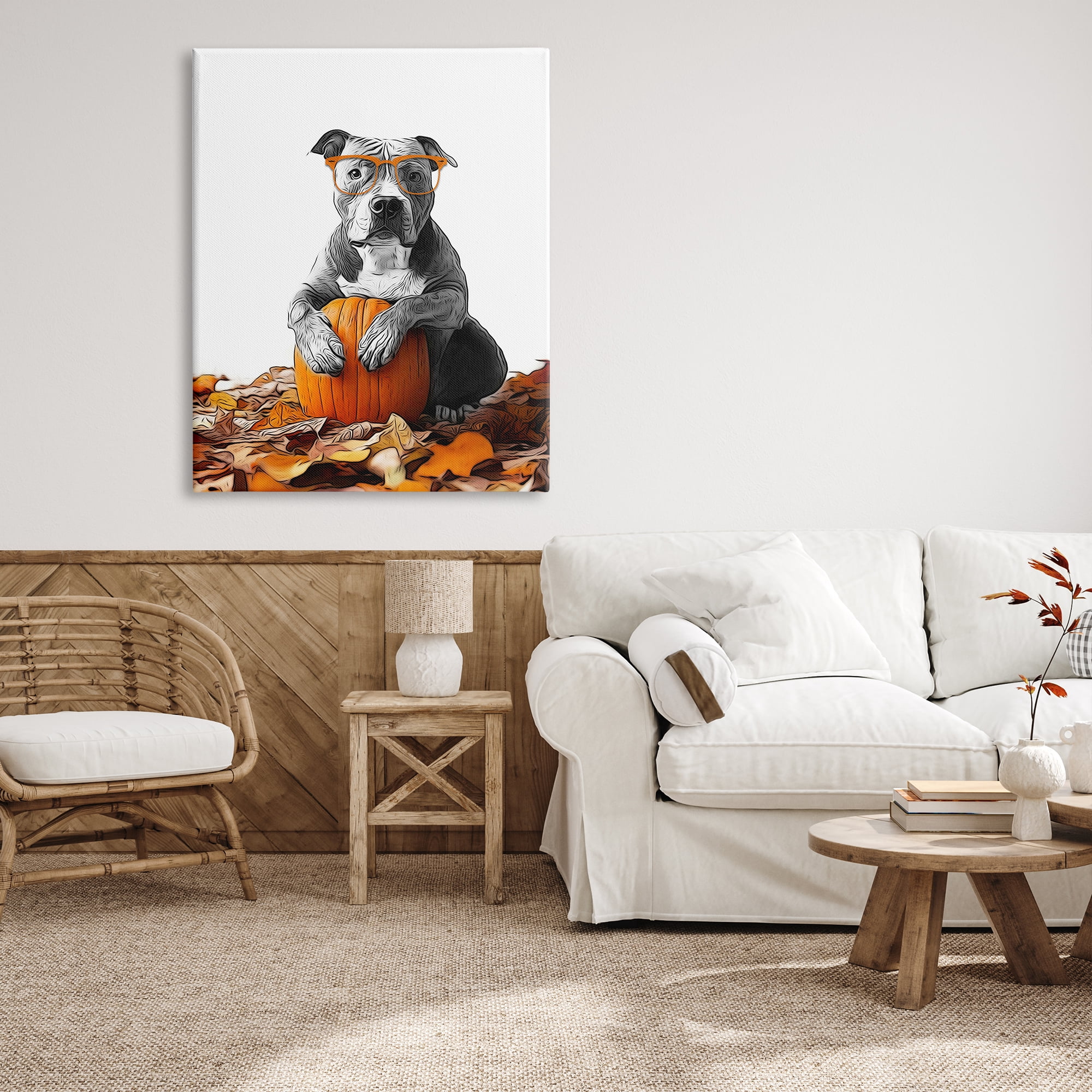 Stupell Industries Pit Bull Autumn Leaves Holiday Painting Gallery Wrapped Canvas Art Print Wall Art, 36 x 48