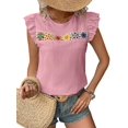 thumbnail image 3 of Women'S Floral Embroidery Blouse Crew Neck Short Sleeve Summer Boho Shirt Pink L, 3 of 9