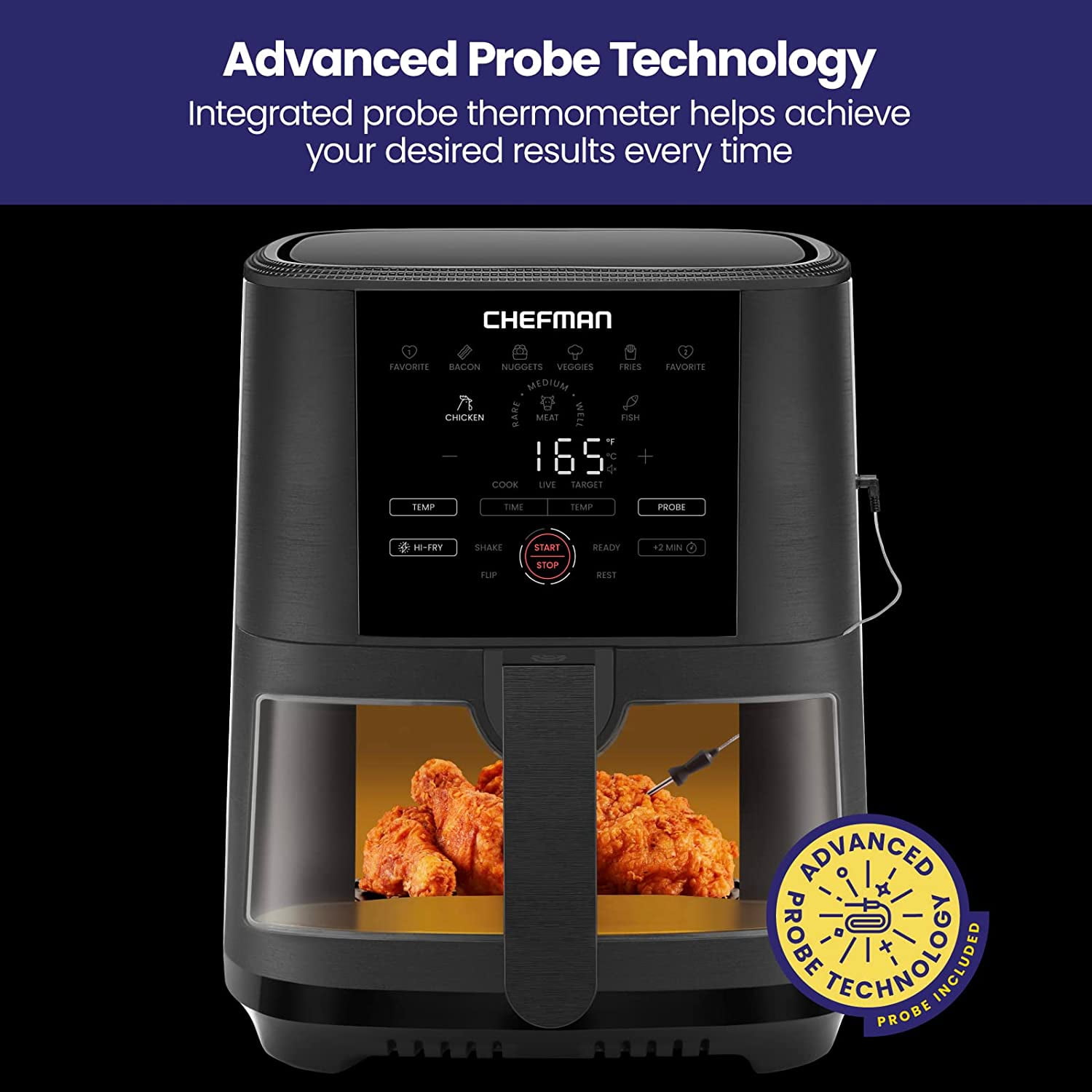 Chefman Air Fryer w/ Digital Touch Display, 5 Qt. Capacity, Windowed Basket - Black, New