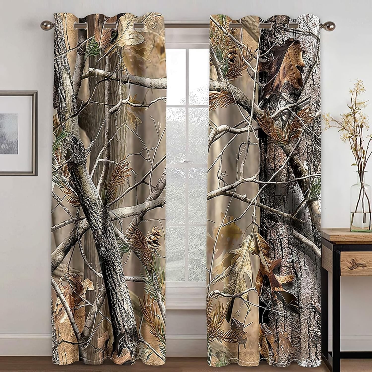 Camo Tree Blackout Curtains for Home Decor,Realistic Forest Camouflage Grommet Thermal Insulated Drapes Darkening Window Curtain for Girls Boy Bedroom Living Room-52"W x 63"L (Pack of 2)