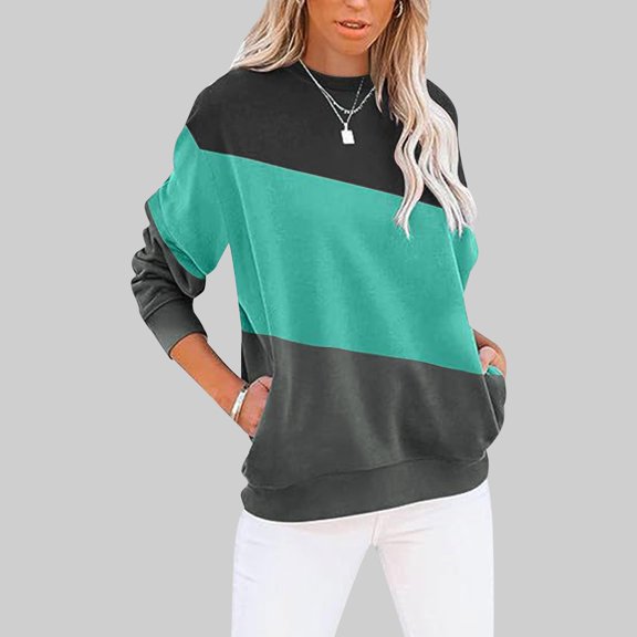 Womens Round Neck Long Sleeve Solid Sweatshirt Casual Cute Top Long Sleeve Loose Fashion Sweatshirt Graphic Sweatshirts Women Cute Top Fall Outfits Women Pullover Cute Comfy Tees Women Christmas