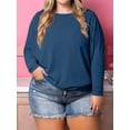 thumbnail image 4 of Women'S Long Sleeve Round Neck Soft Basic Batwing Sleeve Knitted Loose Pullover Autumn Fashion Clothing Navy Blue XXXL, 4 of 7