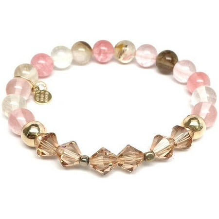 Julieta Jewelry Cherry Pink Quartz Swarovski Crystal Chloe 14kt Gold over Sterling Silver Stretch Bracelet