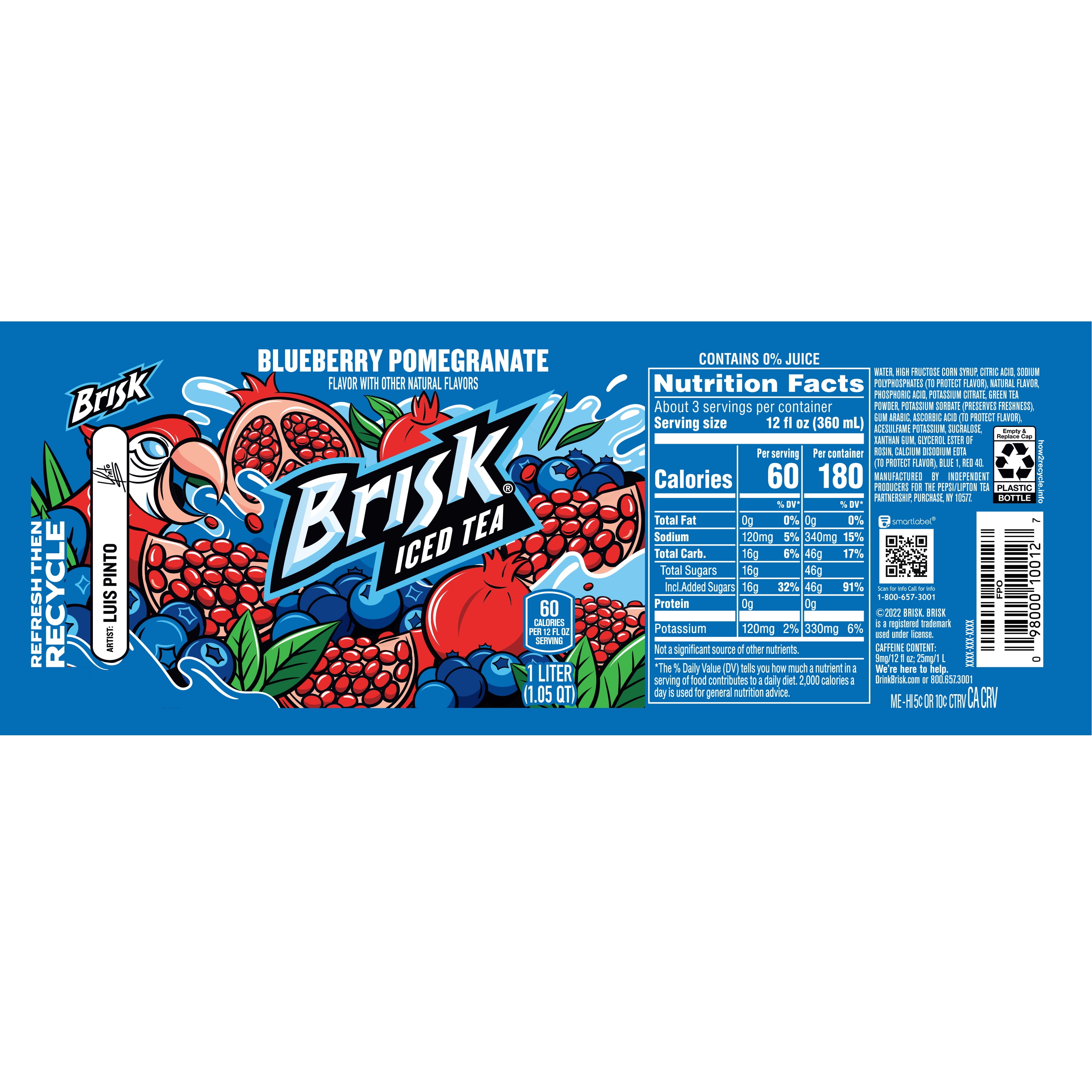 Brisk Iced Tea Blueberry Pomegranate 1 Liter Bottle