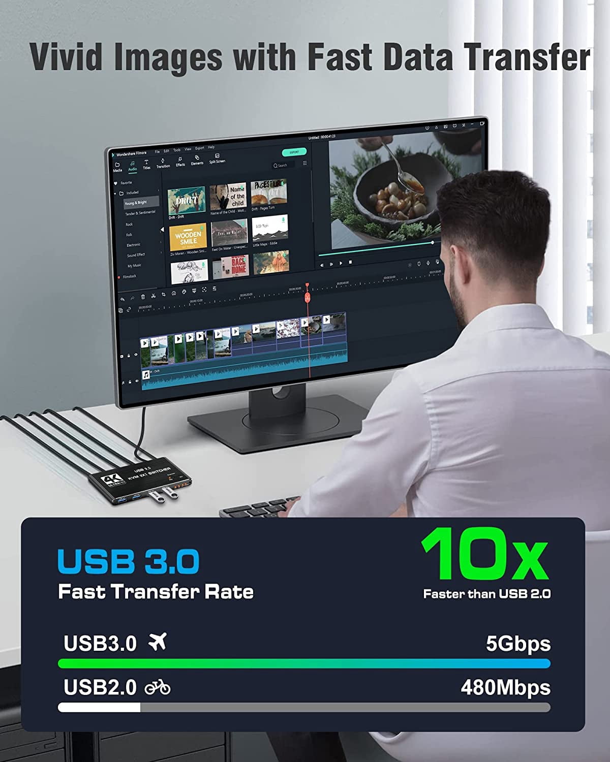 AUBEAMTO USB KVM Switch USB 3.0 Switcher HDMI-compatible KVM Switch 2 In 1 Out 4K for 2 PC Sharing Keyboard and Mouse EDID / HDCP Printer