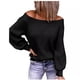 thumbnail image 3 of Suéter de punto suelto de talla grande con hombros abiertos Otoño e invierno Cuello de un solo carácter Suéter de color sólido Suéter de mujer europeo y americano, 3 of 6