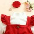 thumbnail image 4 of SERTG Girls Valentine's Day Solid Ribbed Top Bow Overalls with Bow and Hat Set Kids Fashion Valentine Casual 3 Piece Outfit(Red,18-24 Months), 4 of 7