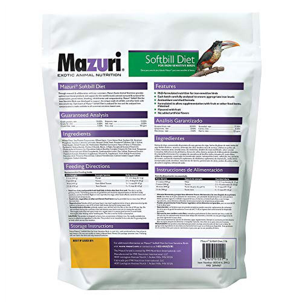 Mazuri | Softbill Diet for Iron-Sensitive Birds | 2 Pound (2 LB) Bag
