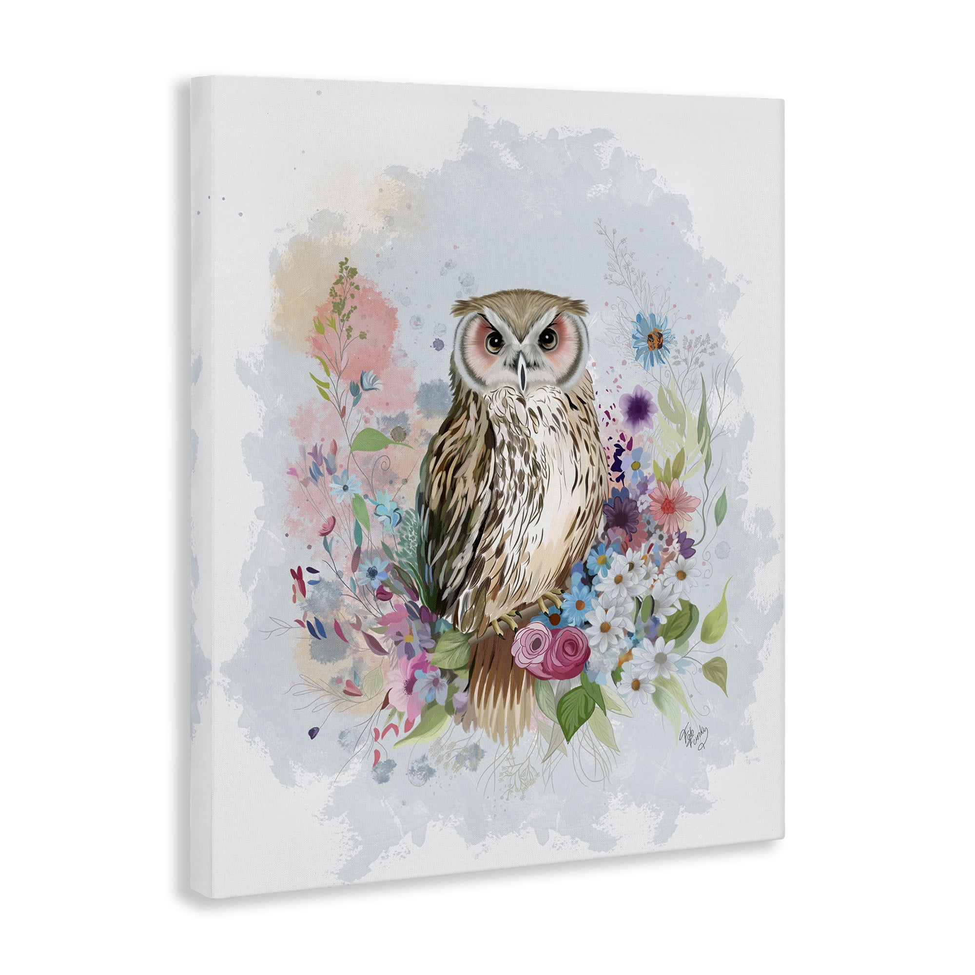 Stupell Industries Owl & Floral Garland Animals & Insects Painting Gallery Wrapped Canvas Art Print Wall Art, 30 x 40