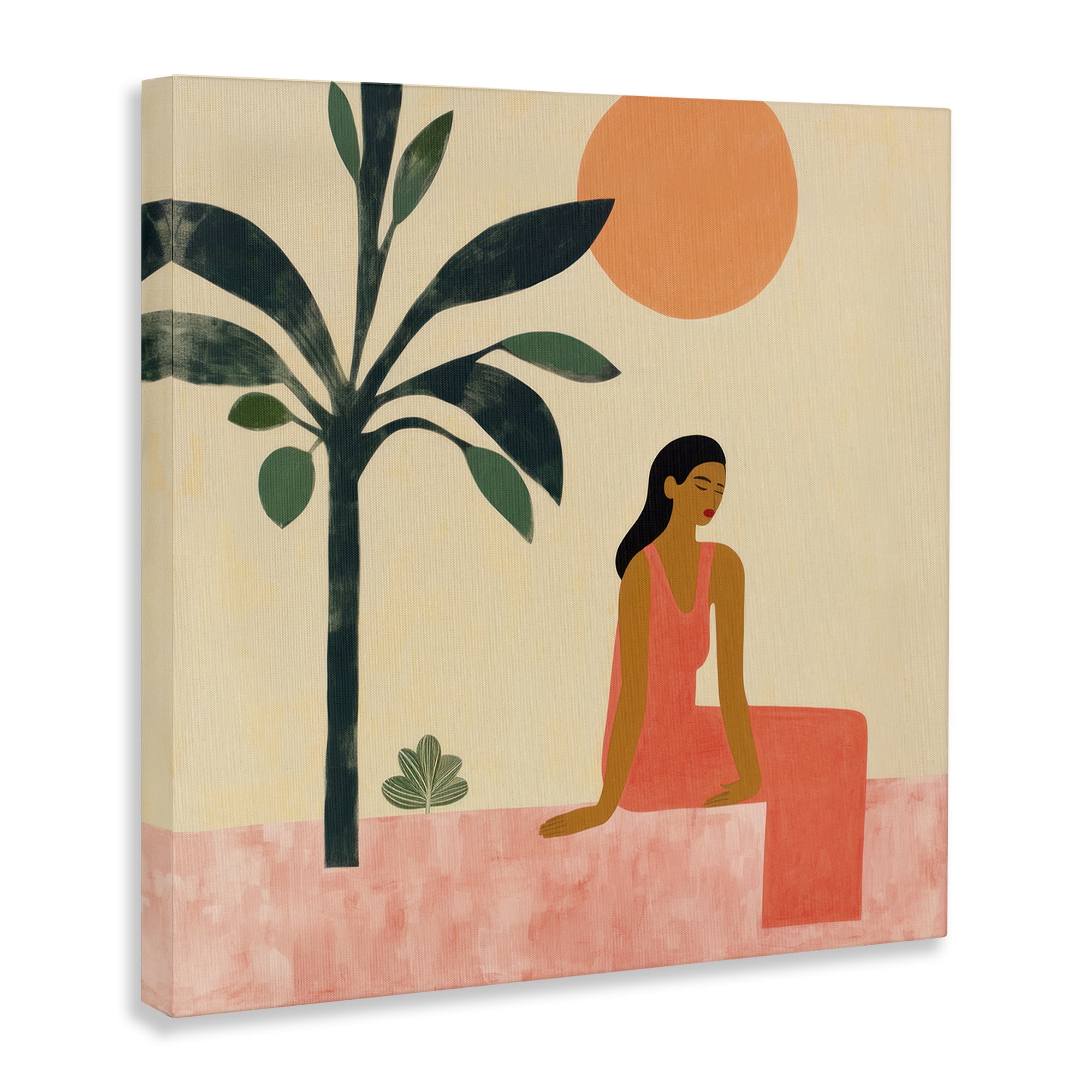 Stupell Industries Tropical Scene & Woman People Painting Wrapped Canvas Art Print Wall Art, 17 x 17