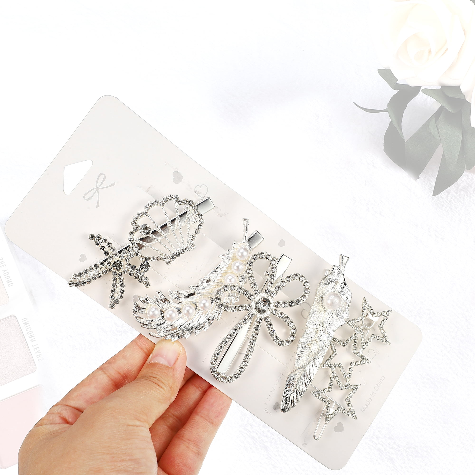 Unique Bargains Girl's Pearl Cute Style Metal Hair Clips Silver Tone 1 Set of 5 Pcs