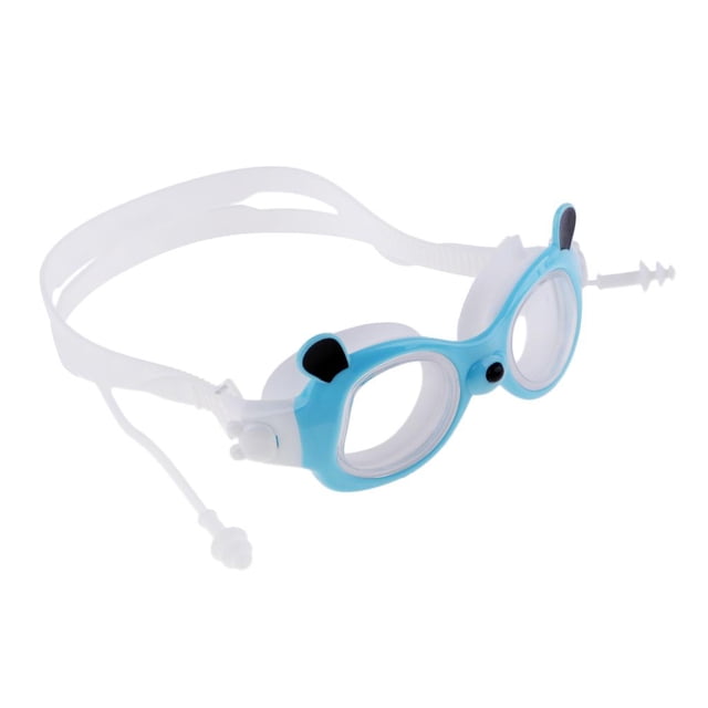 1 Par de Gafas de Natación Gafas para Cristal Anti Niebla con Tapones para Niños Protección , Azul Claro, 10.8 cm