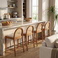 thumbnail image 3 of Guyou Modern Bar Stools Set of 2, 26" Counter Height Bar Stools with Natural Rattan Back and Solid Wood Frame, Linen Upholstered Kitchen Island Chairs for Bar Island Cafe Kitchen, Beige, 3 of 13