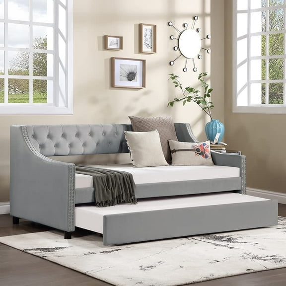 Kevinplus Twin Size Uptown Expandable Velvet Daybed, Gray