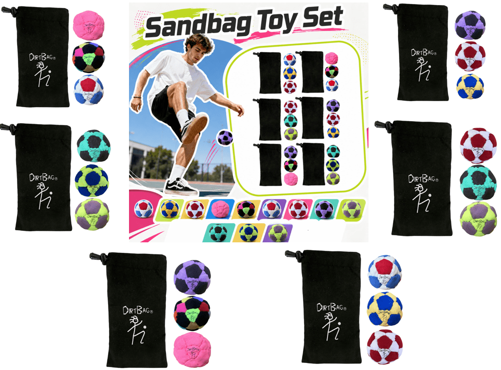 Dirtbag 32 Footbag 3-Pack with Carry Pouch, 32-Panel Sand Filled