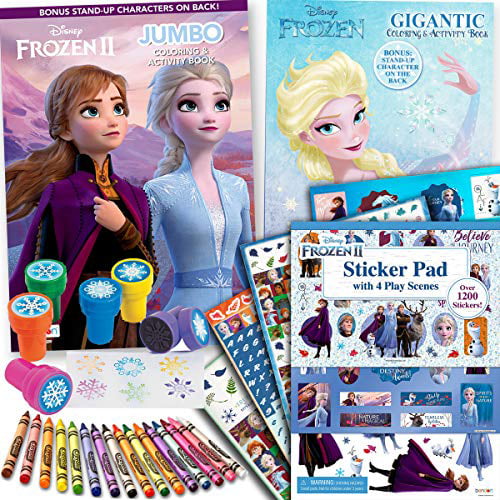 Download Disney Frozen And Frozen 2 Coloring And Stickers Activity Books Set Include 2 Coloring Books With Over 1200 Stickers And 4 Play Scenes 16 Crayola Crayons And 6 Snowflake Stampers Walmart Com Walmart Com