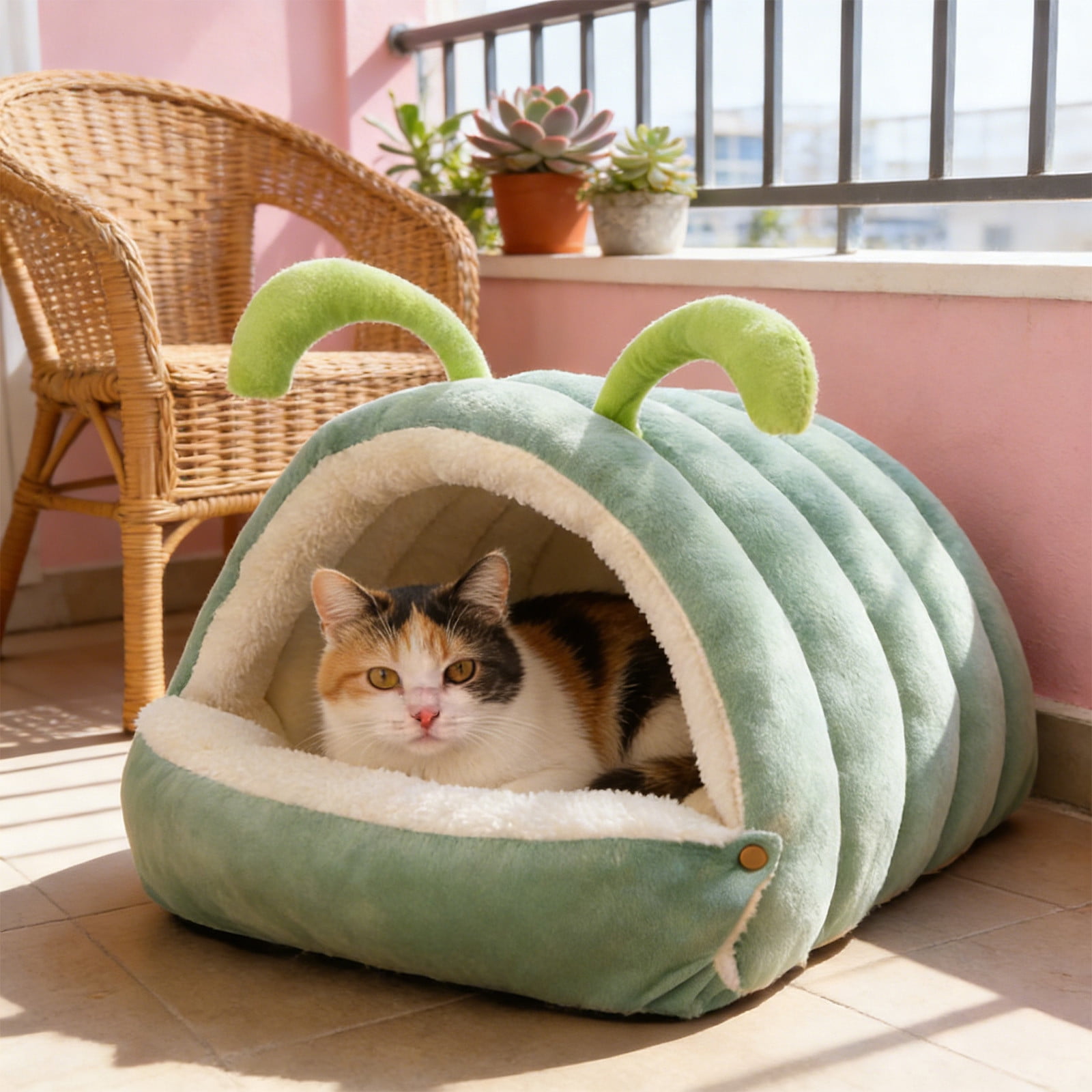 Green S Winter Warm Cat Dog Bed Semi Enclosed Removable Washable Pet Bed Indoor Foldable Soft Cushion For Puppy Kitten