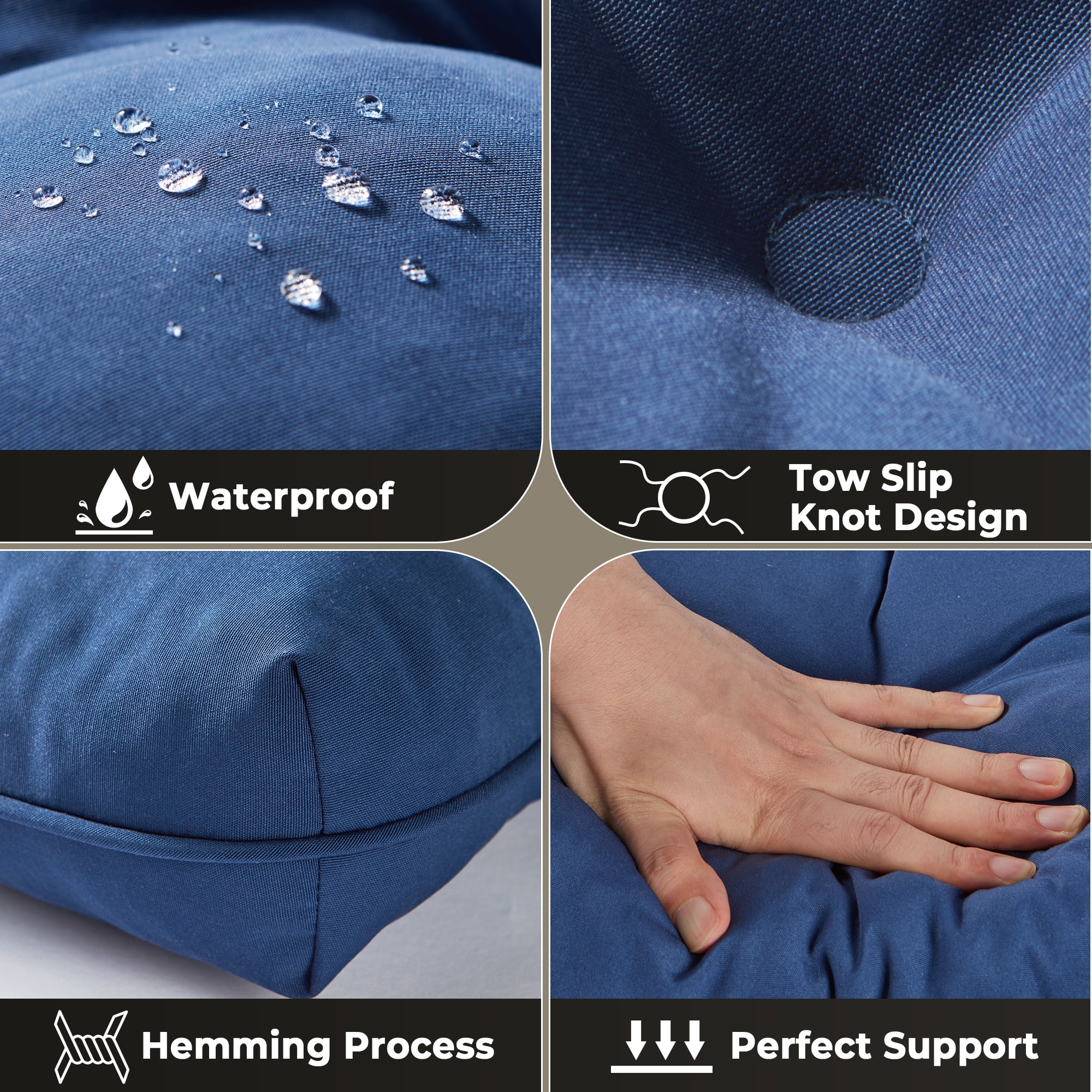 Outdoor Chair Cushions Set of 2, 19" x 19" Square Patio Cushions Patio Chairs Seat Pads Water-Resistant Patio Chair Cushions with Ties for Non-Slip Support, 3.5" Thick, Blue
