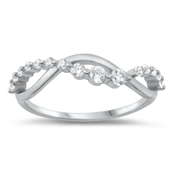Clear CZ Elegant Twist Promise Ring .925 Sterling Silver Band White Jewelry Female Size 7