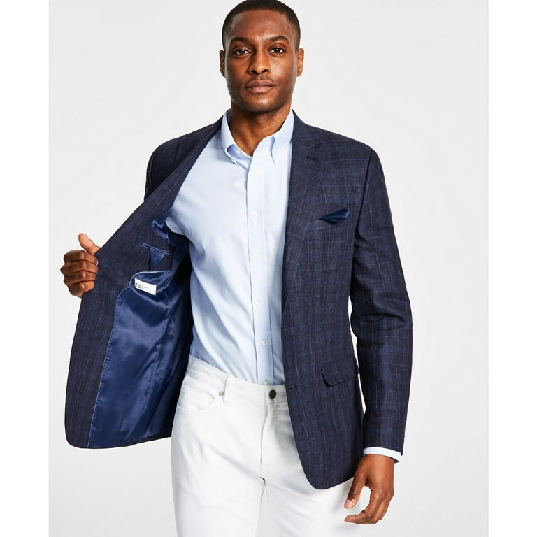 Bar III Men s Navy Windowpane Sport Coat 40L Walmart