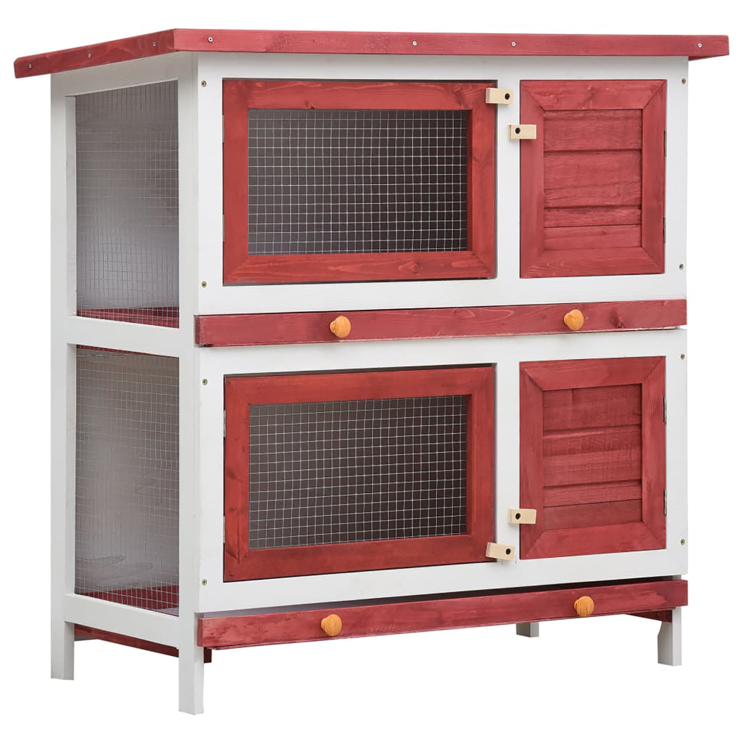 Pefilos 35.4" Wooden Rabbit Hutch, 2 Story Large Bunny Cage 4 Doors Coop for Indoor or Outdoor, Small Animal Pet Cage, Red Pefilos 35.4" Wooden Rabbit Hutch, 2 Story Large Bunny Cage 4 Doors Coop for Indoor or Outdoor, Small Animal Pet Cage, Red