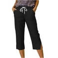 thumbnail image 6 of Hueook Womens Capri Pants Womens Golf Pants Women's SummerLinen Solid Color Loose Straight Leg Pants with Pockets Side Slit Buttons Cropped Pants Black XXL, 6 of 6